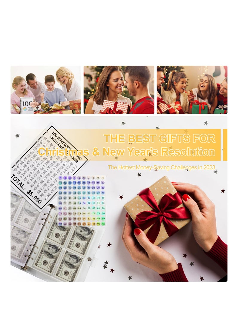 100 Envelopes Money Saving Challenge, 2023 New & Shiny 100 Envelope Challenge Binder, Easy and Funny Way to Save $5,050 Budget Planner, 100-Day Envelope Challenge Kit Money Saving Binder
