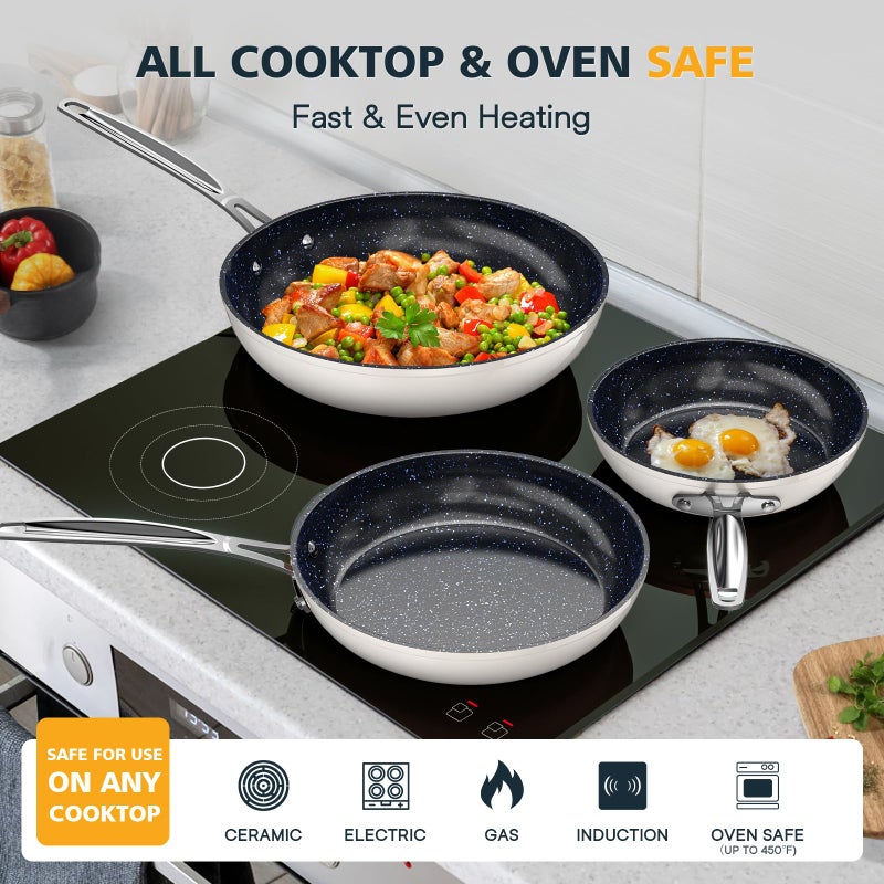 Nuwave 3-Piece 8â€, 10â€, 12â€ Forged Lightweight Frying Pan Set, G10 Healthy Duralon Blue Ceramic Ultra Non-Stick, Ergonomic Stay-Cool Handles, Induction-Ready & Works on All Cooktops - Image 5