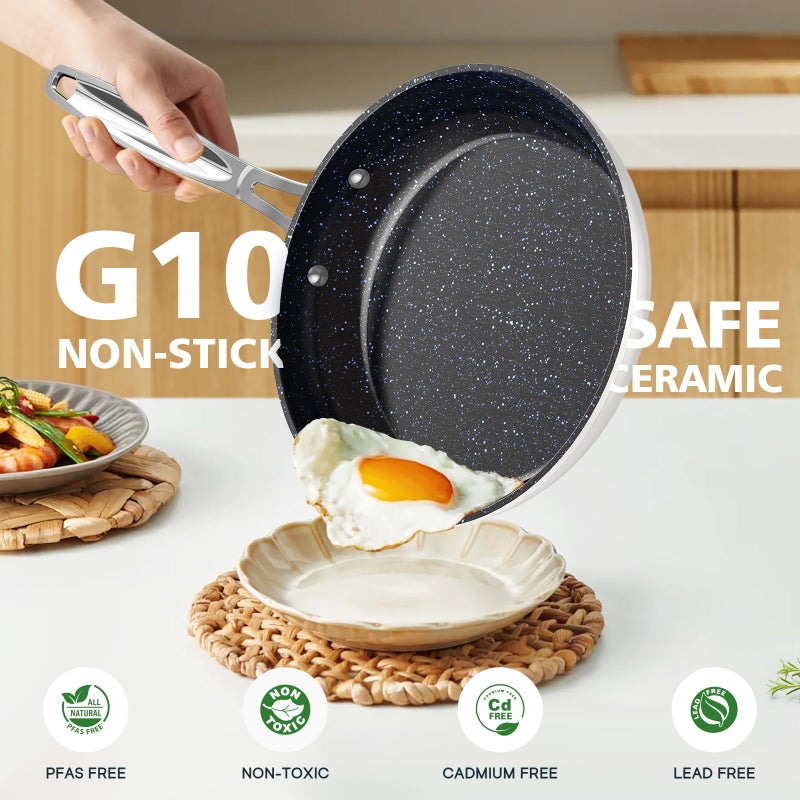 Nuwave 3-Piece 8â€, 10â€, 12â€ Forged Lightweight Frying Pan Set, G10 Healthy Duralon Blue Ceramic Ultra Non-Stick, Ergonomic Stay-Cool Handles, Induction-Ready & Works on All Cooktops - Image 2