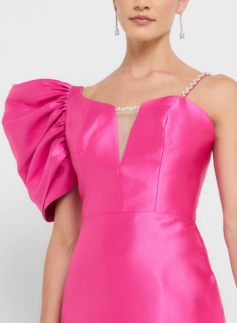 Éclat Luxe eclat luxe assymetric shoulder puff sleeves shift dress - Image 3