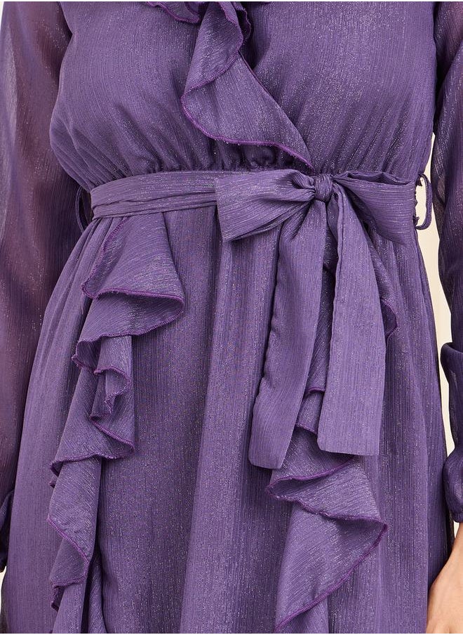Styli - Shimmer Ruffle Detail Self Tie Up Maxi Dress - Image 1