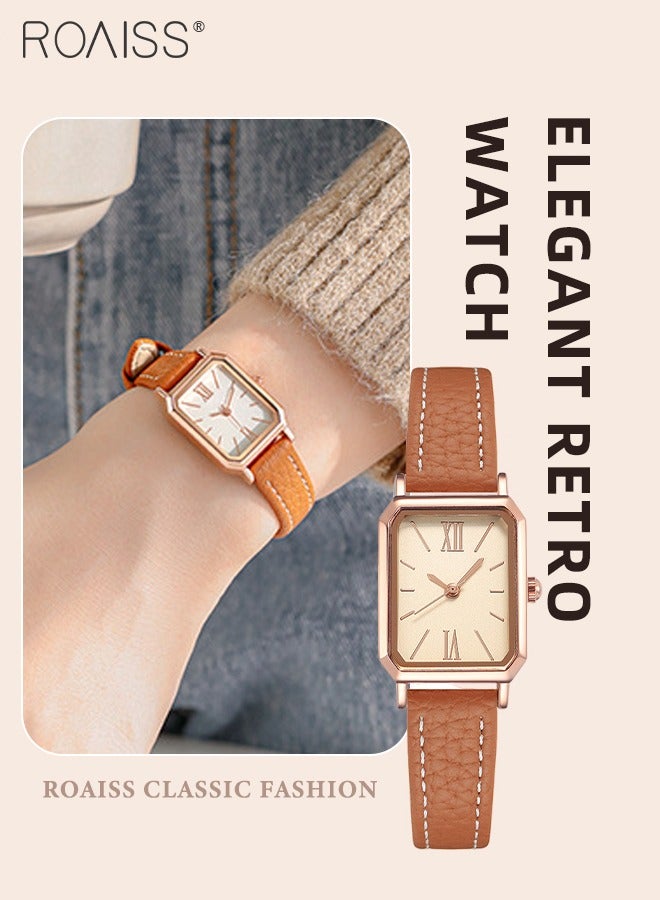 roaiss Women's Leather Strap Quartz Watch, Analog Display Rectangle Dial, Waterproof Fashionable Simple Wristwatch as Gift for Ladies, Light Brown - Image 1