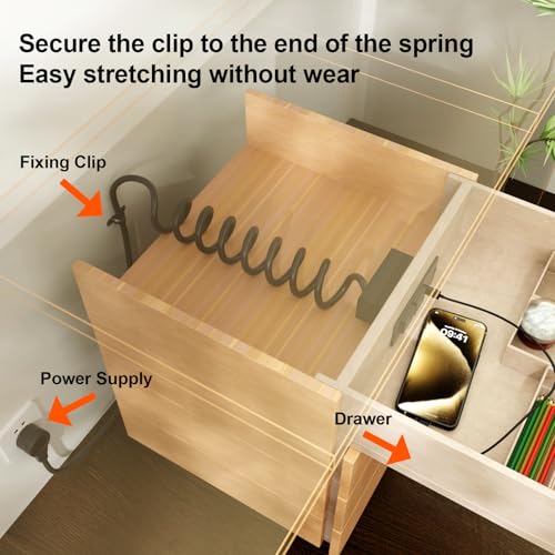OELFFOW Drawer Outlet Kit, Recessed Furniture Power Strip - Clutter-Free Drawer Socket with USB-A, USB-C & (2) 12 amp AC Ports, 6.9FT Power Cord, Spring Cable, Clips and Screws Included, UL Listed - Image 3