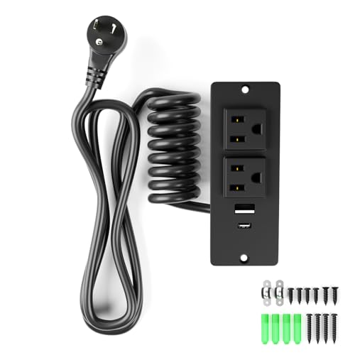 OELFFOW Drawer Outlet Kit, Recessed Furniture Power Strip - Clutter-Free Drawer Socket with USB-A, USB-C & (2) 12 amp AC Ports, 6.9FT Power Cord, Spring Cable, Clips and Screws Included, UL Listed - Image 1