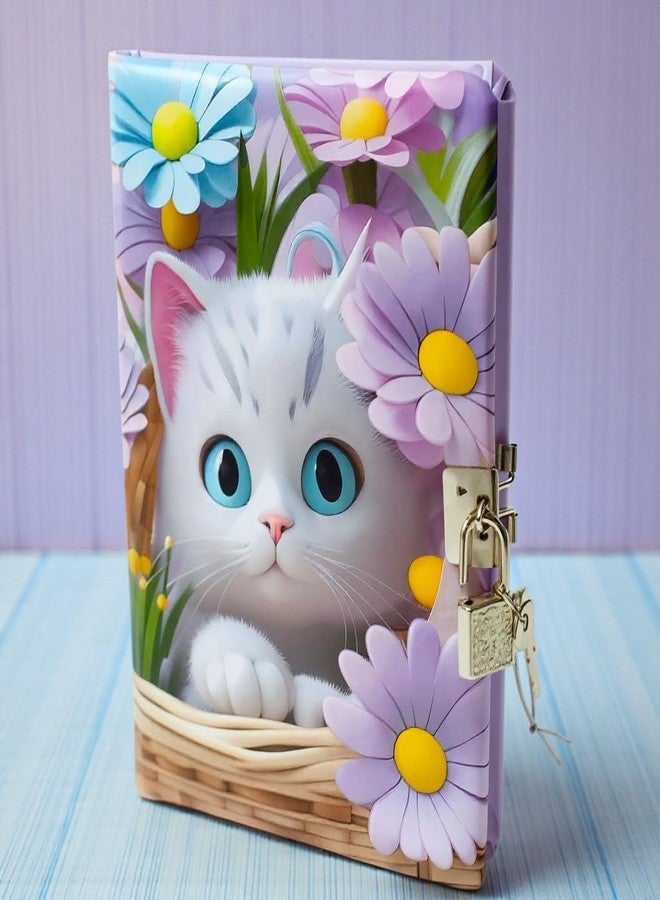 TECHNOCHITRA Adorable Kitty Printed Lock & Key Diary | Secret Writing Journal | Aesthetic Stationery Gift Set for Kids, Teens & Women | Password Lock Style Notebook - Image 1