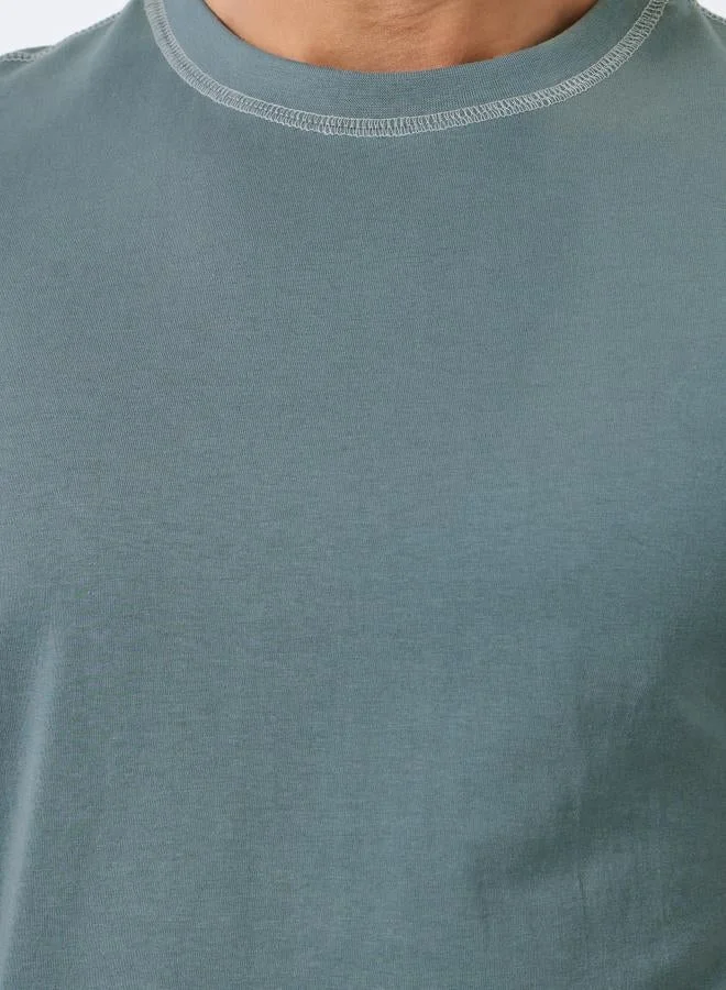 Styli Men Grey Contrast Stitch Crew Neck T-Shirt