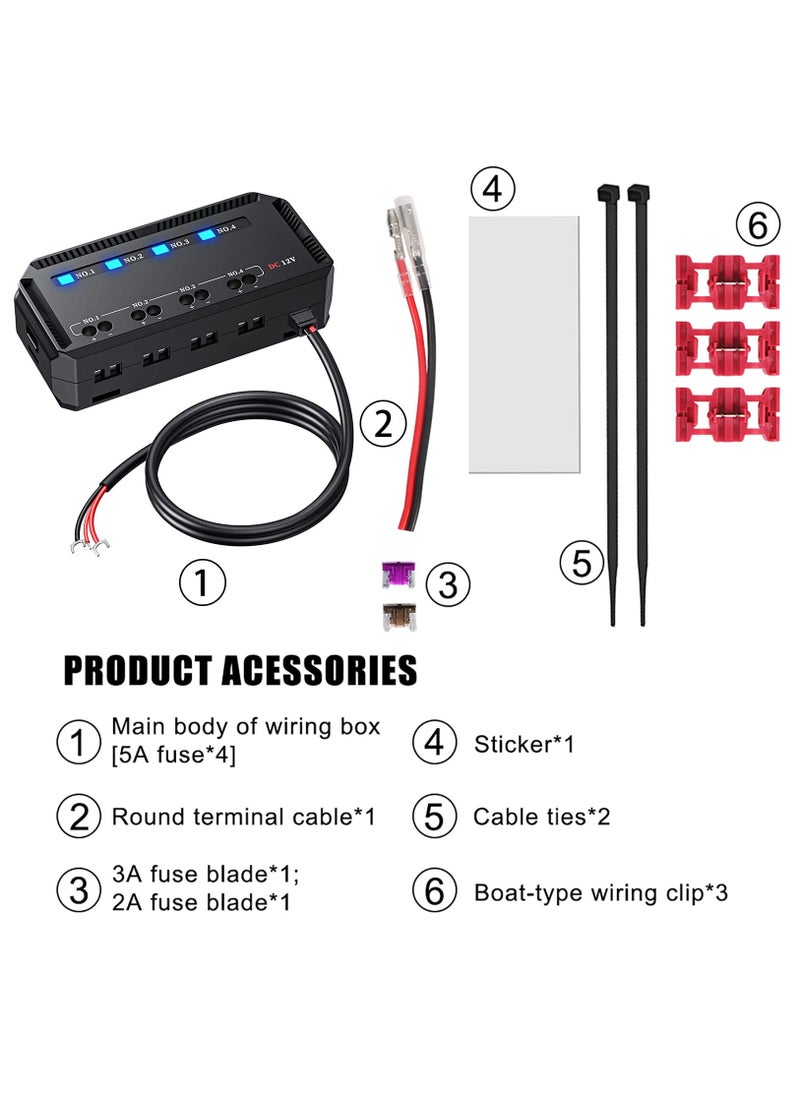 Excefore - Fuse Block 12V 20A Waterproof Fuse Relay Box Kit with LED Indicator Automotive Fuse Box Quick Wiring Heat-resistant Fuse Holder Panel with 5A 3A 2A Fuses for Car Motorcycle - Image 1
