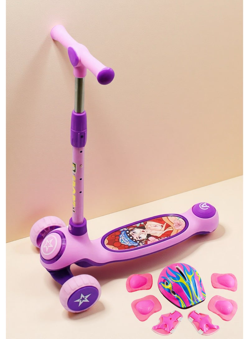 إيزي فيتشور سكوتر إيزي فيوتشر للأطفال من عمر 3 إلى 8 سنوات بإطار قابل للطي، ومقود قابل للتعديل، وعجلات LED من البولي يوريثان، وفرامل خلفية، وموسيقى مدمجة، ومجموعة كاملة من معدات الحماية - Image 1