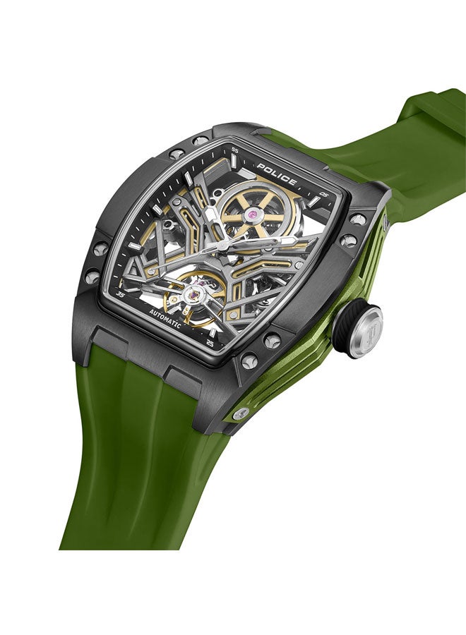 POLICE Men Tampa Black Dial Olive Green Silicone Strap Automatic Watch - 42mm - Image 2