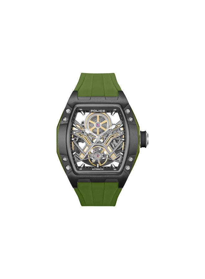POLICE Men Tampa Black Dial Olive Green Silicone Strap Automatic Watch - 42mm - Image 1