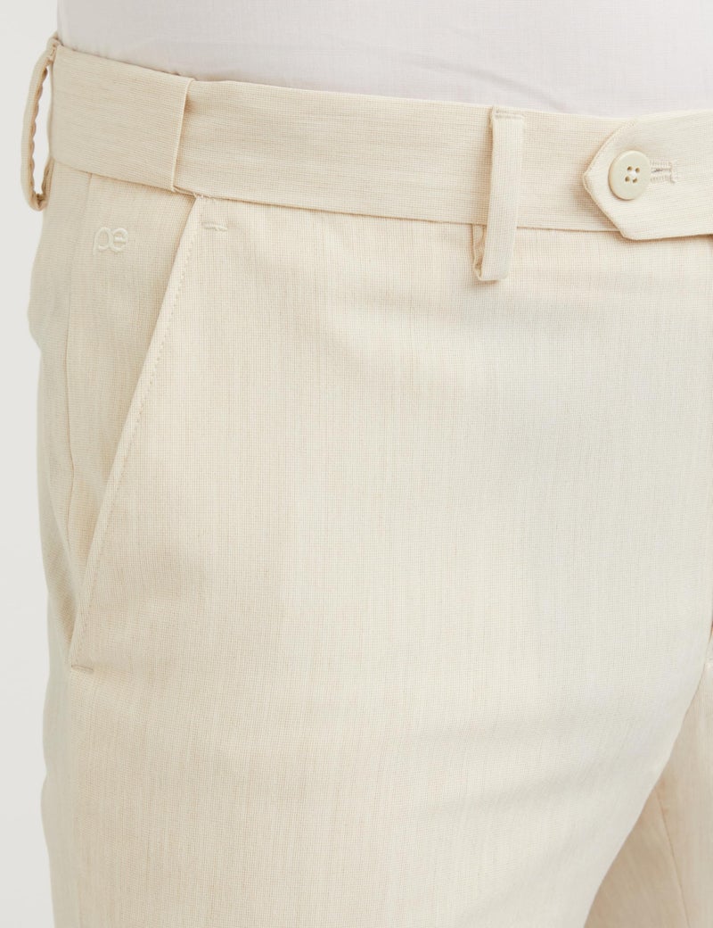 Peter England Men's Slim Fit Mid Rise Solid Formal Trouser Off White - Image 3