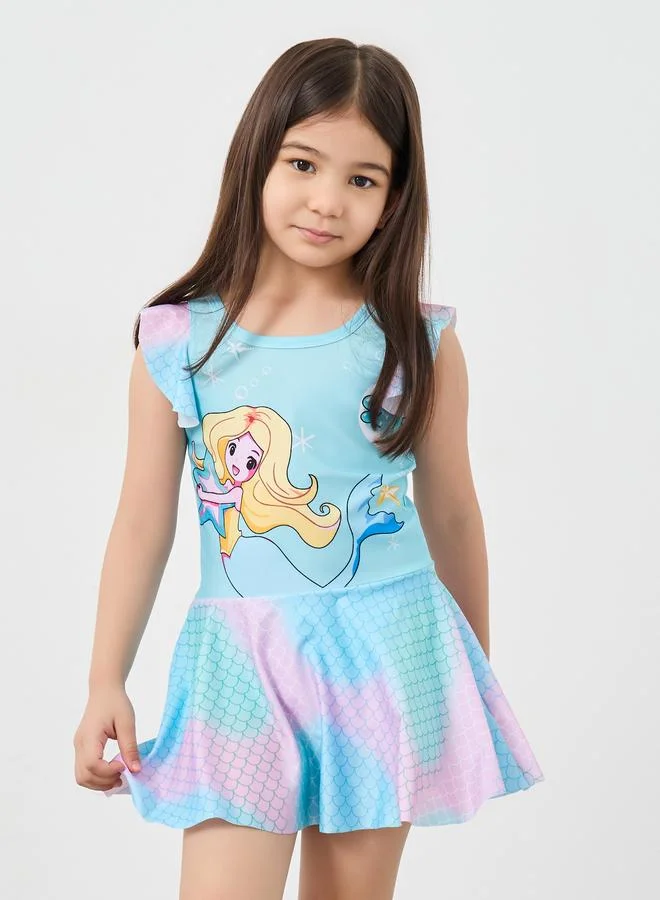 ستايلي Styli Mermaid Print Ruffled Swimsuit