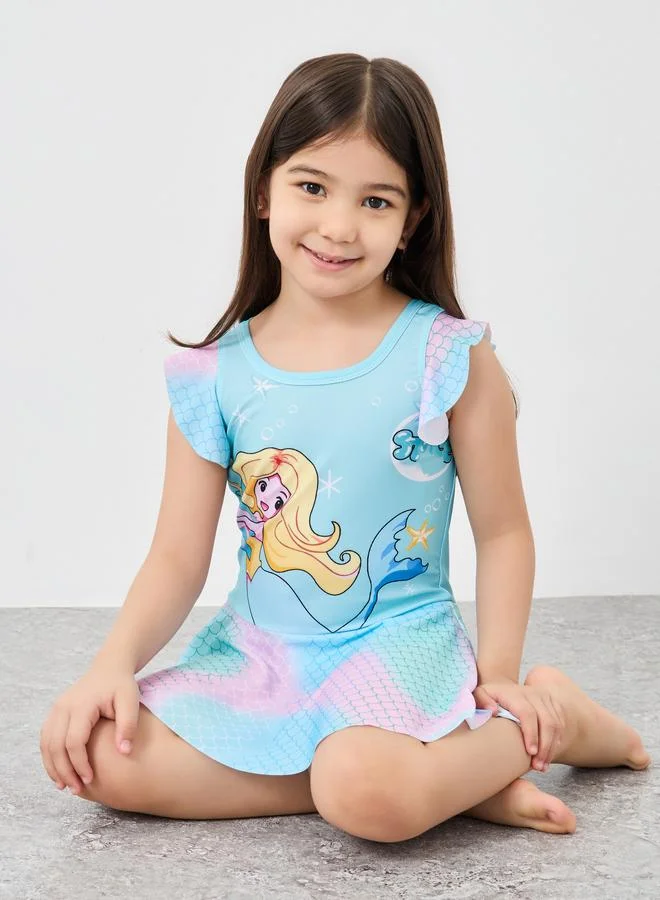 ستايلي Styli Mermaid Print Ruffled Swimsuit