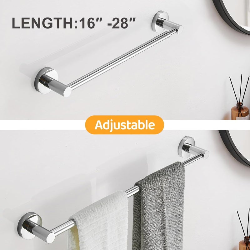 BESy Adjustable 15 to 26 Inch Single Bath Towel Bar Rack for Bathroom Accessories SUS304 Stainless Steel Towel Holder, Wall Mount with Screws Hand Towel Bar Rod Hotel Style, Polished Chrome - Image 2