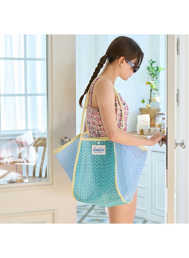 guangmu Summer Mesh Beach Tote Bag, Large Capacity Color Block Woven Shoulder Handbag for Vacation Shopping Pool Travel - Image 4