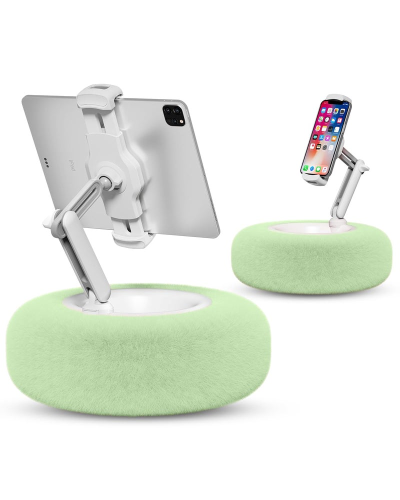 Viozon Tablet Stand Pillow, Compatible with 4.7"-13" Phone/Tablet, iPad, iPhone, Samsung, Google, Kindle, 360°Adjustable Phone Holder for Bed with Soft Plush Fabric, and Detachable Bowl, Green - Image 1