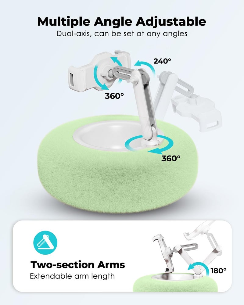 Viozon Tablet Stand Pillow, Compatible with 4.7"-13" Phone/Tablet, iPad, iPhone, Samsung, Google, Kindle, 360°Adjustable Phone Holder for Bed with Soft Plush Fabric, and Detachable Bowl, Green - Image 4