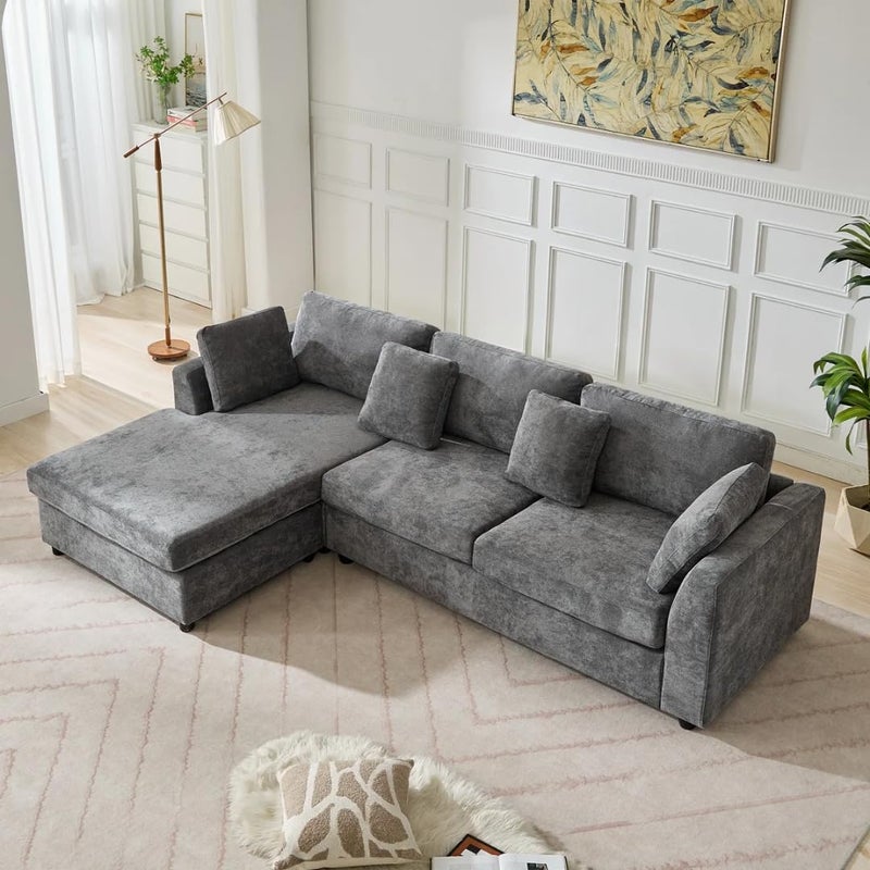 Modern 2-Piece Upholstered Sectional Sofa with Convertible Chaise Lounge - Gray, Left Hand Facing - Image 1