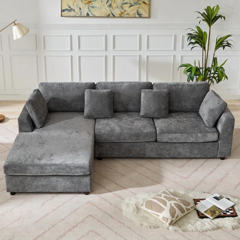 Modern 2-Piece Upholstered Sectional Sofa with Convertible Chaise Lounge - Gray, Left Hand Facing - Image 3