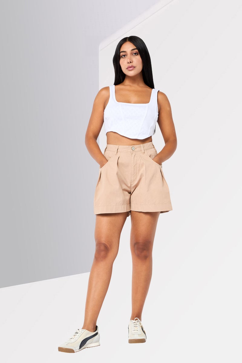 DIESEL Women Solid Basic Shorts, Tan - Image 2