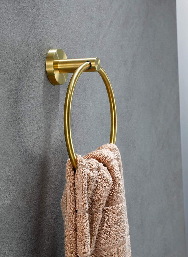 SOLARAE Brushed Gold Towel Ring, Hand Towel Holder for Bathroom, Kitchen, Durable SUS304 Stainless Steel, Modern Style, Bathroom Accessories Kit for Home - Image 2