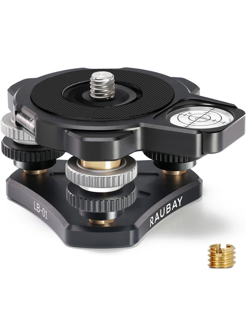 RAUBAY LB-01 Tripod Leveling Base – CNC Aluminum, ±6° Precision Adjustment, Detachable Magnetic Bubble Level, Universal 3/8" Mount, For Panoramic, Video Heads & Astronomical Telescopes - Image 1