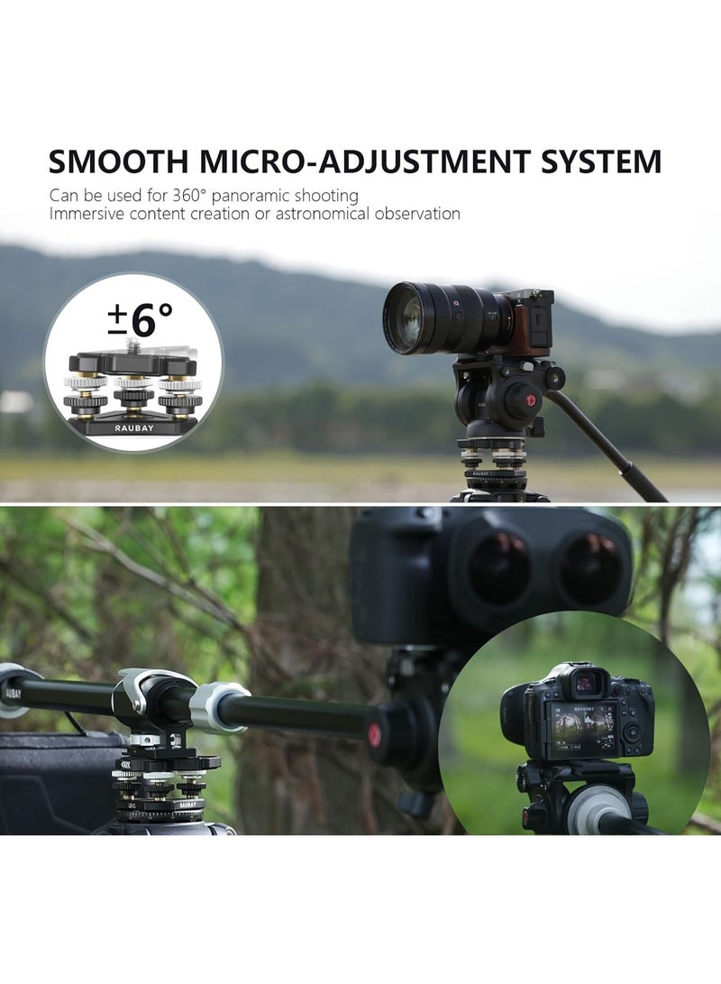 RAUBAY LB-01 Tripod Leveling Base – CNC Aluminum, ±6° Precision Adjustment, Detachable Magnetic Bubble Level, Universal 3/8" Mount, For Panoramic, Video Heads & Astronomical Telescopes - Image 2