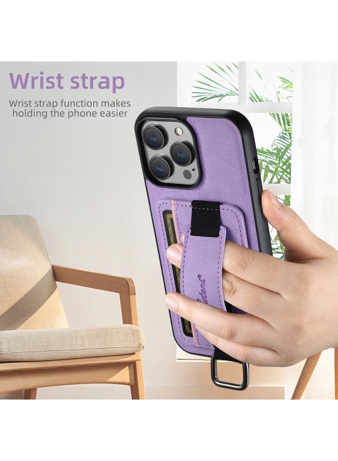 Suteni Case For iPhone 16 Plus H13 Litchi Leather Wrist Strap Wallet Back Phone Case - Image 4