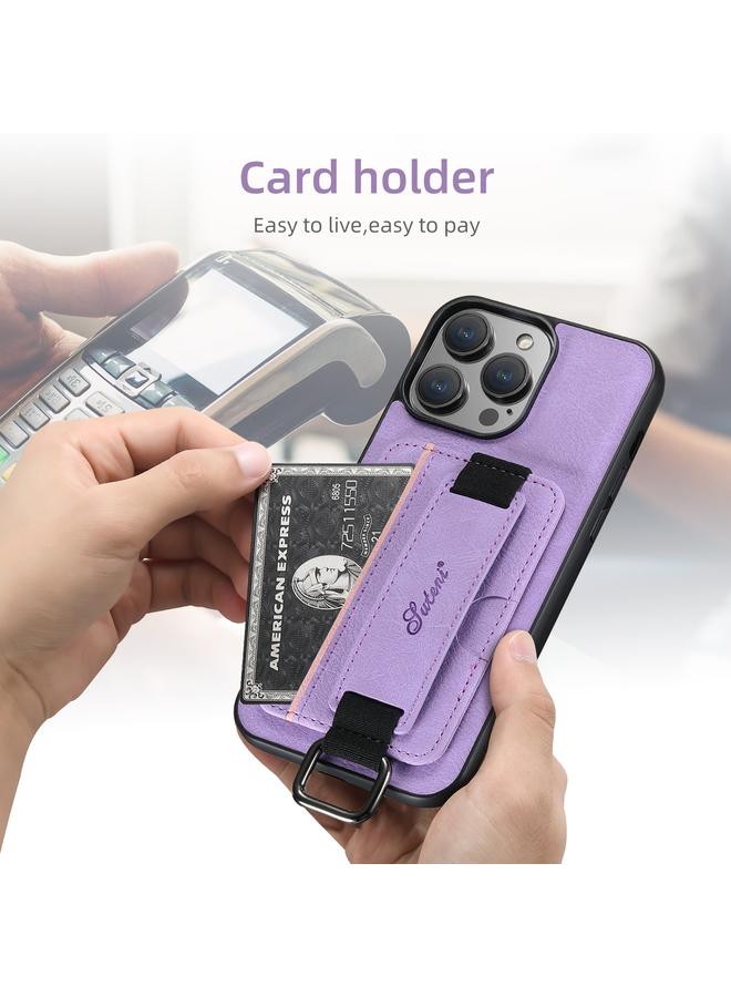 Suteni Case For iPhone 16 Plus H13 Litchi Leather Wrist Strap Wallet Back Phone Case - Image 3