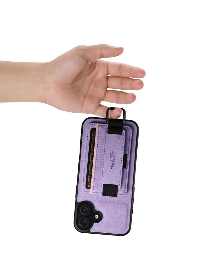 Suteni Case For iPhone 16 Plus H13 Litchi Leather Wrist Strap Wallet Back Phone Case - Image 2