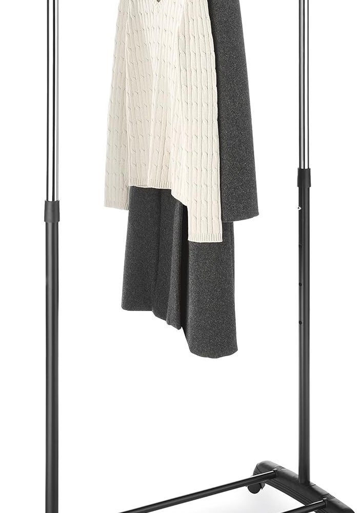 Whitmor Adjustable Garment Rack - Rolling Clothes Organizer in Black and Chrome - Image 1