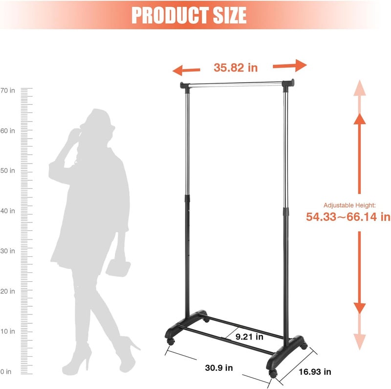 Whitmor Adjustable Garment Rack - Rolling Clothes Organizer in Black and Chrome - Image 3