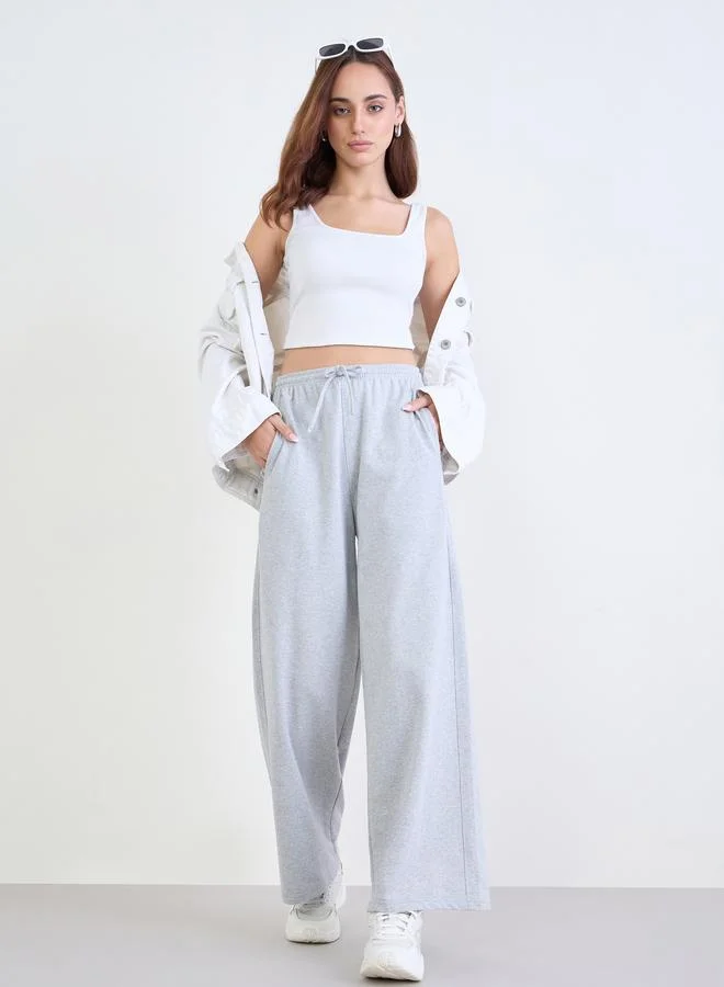Styli Styli Grey Wide Leg Joggers with Drawstring