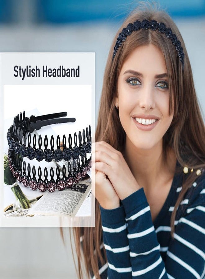 Dizila 8 Pieces Sparkly Pearl Rhinestone Crystal Plastic Headbands with Teeth Hair Hoops Bands Accessories for Women Girls (Set A) - Image 5