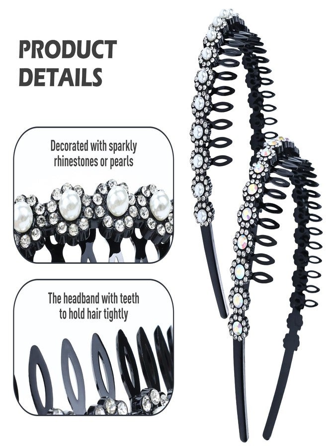 Dizila 8 Pieces Sparkly Pearl Rhinestone Crystal Plastic Headbands with Teeth Hair Hoops Bands Accessories for Women Girls (Set A) - Image 3