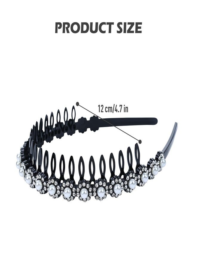 Dizila 8 Pieces Sparkly Pearl Rhinestone Crystal Plastic Headbands with Teeth Hair Hoops Bands Accessories for Women Girls (Set A) - Image 2