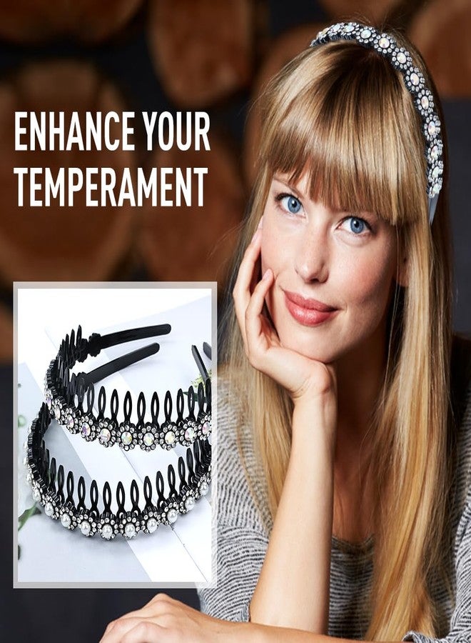 Dizila 8 Pieces Sparkly Pearl Rhinestone Crystal Plastic Headbands with Teeth Hair Hoops Bands Accessories for Women Girls (Set A) - Image 4