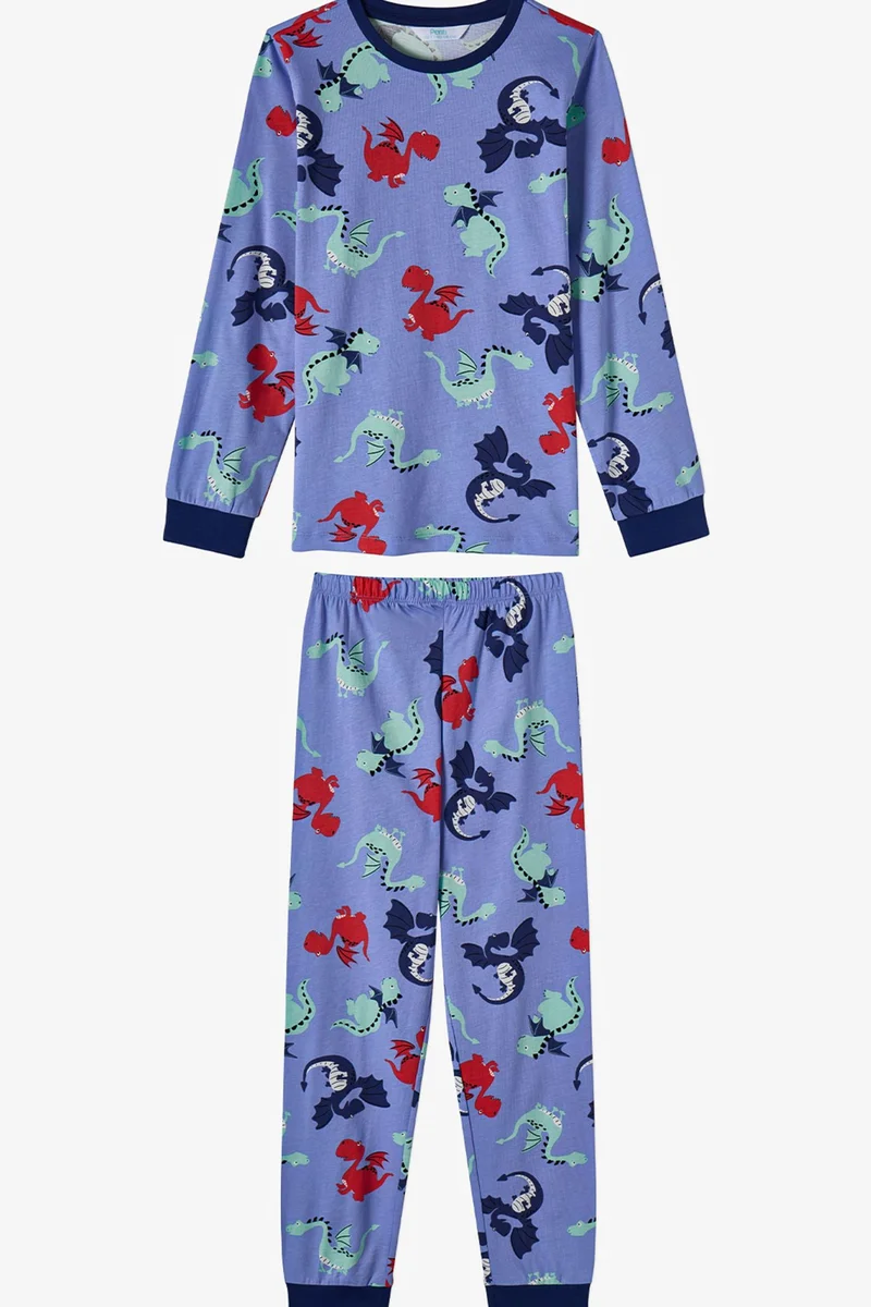 PENTI Boys' Dragon Repeat Cotton Long Sleeve Pajama Set