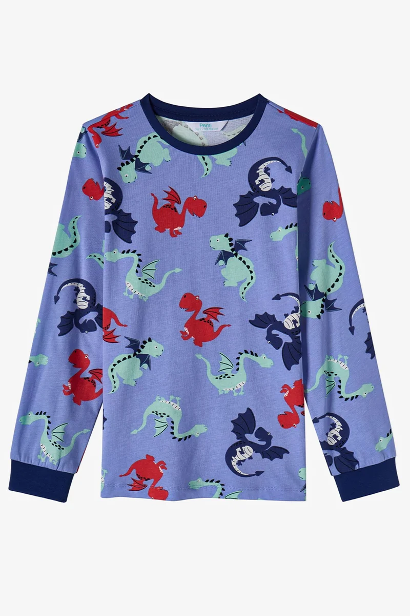 Penti PENTI Boys' Dragon Repeat Cotton Long Sleeve Pajama Set