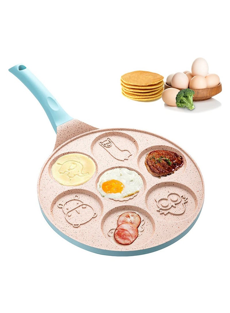 Nonstick Pancake Pan with 7 Animal Molds, PFOA-Free Mini Griddle for Kids' Breakfast and Gifts, Perfect for Pancakes, Eggs and Cakes, Blue - Image 1