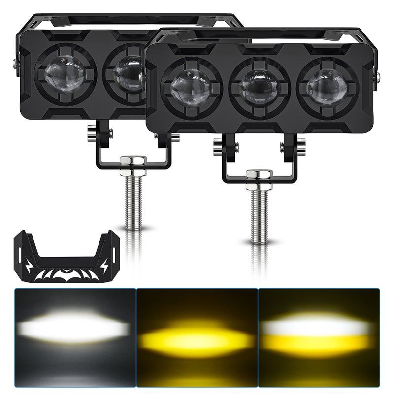 أضواء ضبابية سائقة لدراجة نارية LED 180 واط، أكياس LED بيضاء وبرتقالية، أضواء مشعة بمنظار، بديل لسيارة جيب ودراجة نارية وكرار و شاحنة و ATV و UTV و سيارة ألبيان و قارب (حزمتين) - Image 3