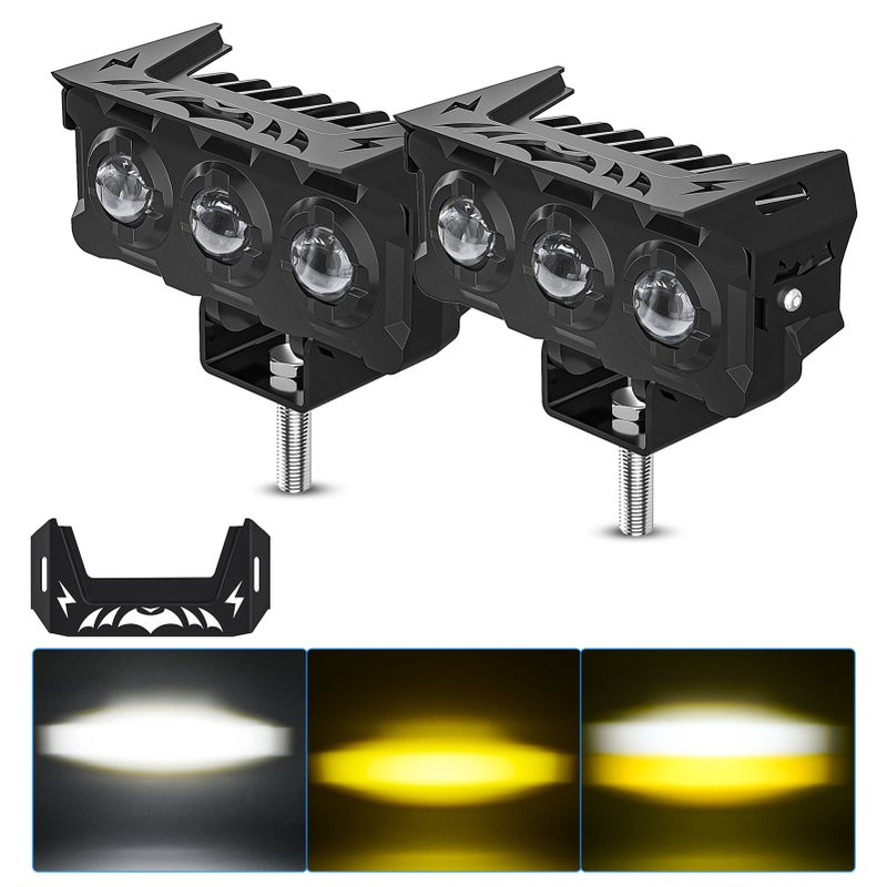 أضواء ضبابية سائقة لدراجة نارية LED 180 واط، أكياس LED بيضاء وبرتقالية، أضواء مشعة بمنظار، بديل لسيارة جيب ودراجة نارية وكرار و شاحنة و ATV و UTV و سيارة ألبيان و قارب (حزمتين) - Image 2