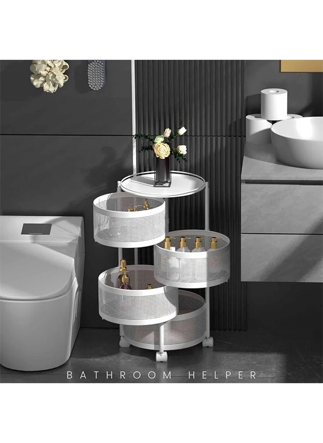 Cady One 3-Tier Revolving Kitchen Organizer, Metal Round Kitchen Storage Rack for Organizing Vegetables and Kitchen Tools, Multipurpose Mesh Home Storage Basket with Wheels, White  - Image 4