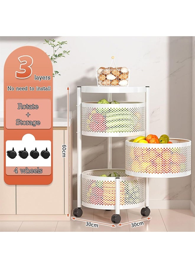 Cady One 3-Tier Revolving Kitchen Organizer, Metal Round Kitchen Storage Rack for Organizing Vegetables and Kitchen Tools, Multipurpose Mesh Home Storage Basket with Wheels, White  - Image 2