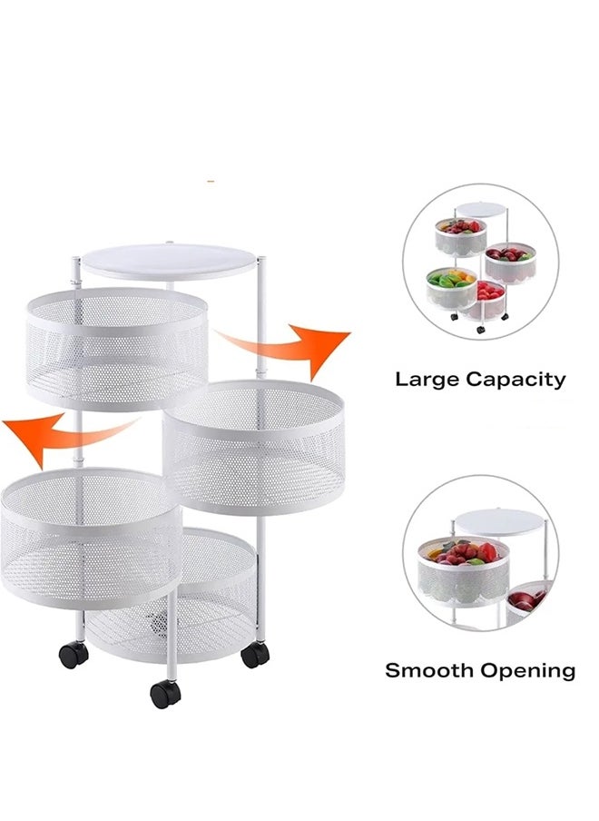 Cady One 3-Tier Revolving Kitchen Organizer, Metal Round Kitchen Storage Rack for Organizing Vegetables and Kitchen Tools, Multipurpose Mesh Home Storage Basket with Wheels, White  - Image 5