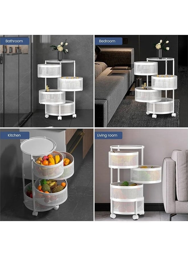 Cady One 3-Tier Revolving Kitchen Organizer, Metal Round Kitchen Storage Rack for Organizing Vegetables and Kitchen Tools, Multipurpose Mesh Home Storage Basket with Wheels, White  - Image 3