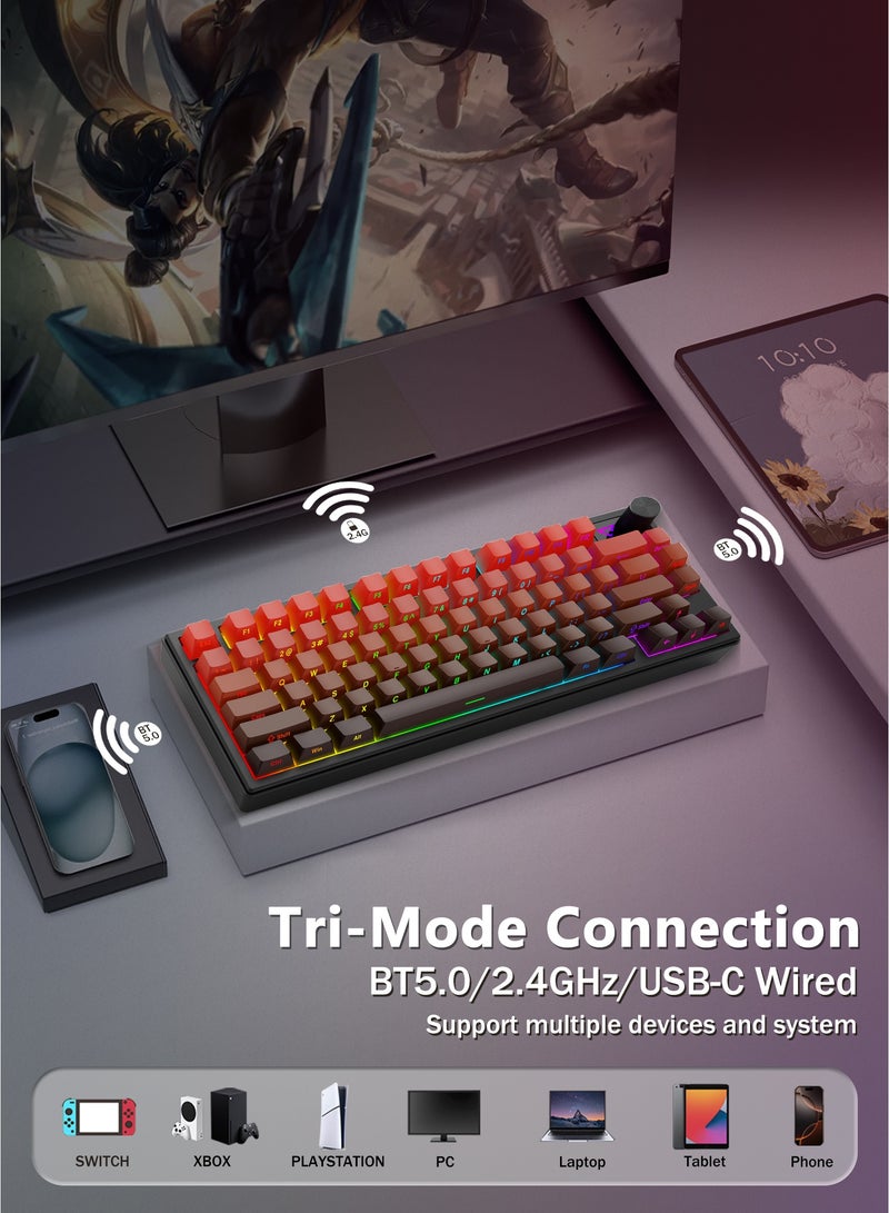 E-YOOSO Z-79 Pro Wireless Mechanical Keyboard, Full Aluminum CNC ,Hot Swappable Gasket Mount 75% Layout with Knob,BT/2.4G/USB-C, Support for Win/Mac（Red Gradient) - Image 5