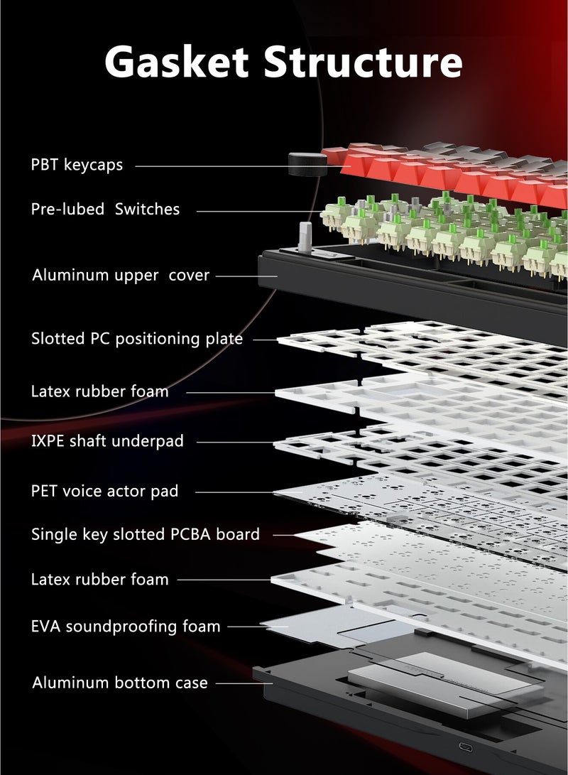 E-YOOSO Z-79 Pro Wireless Mechanical Keyboard, Full Aluminum CNC ,Hot Swappable Gasket Mount 75% Layout with Knob,BT/2.4G/USB-C, Support for Win/Mac（Red Gradient) - Image 4