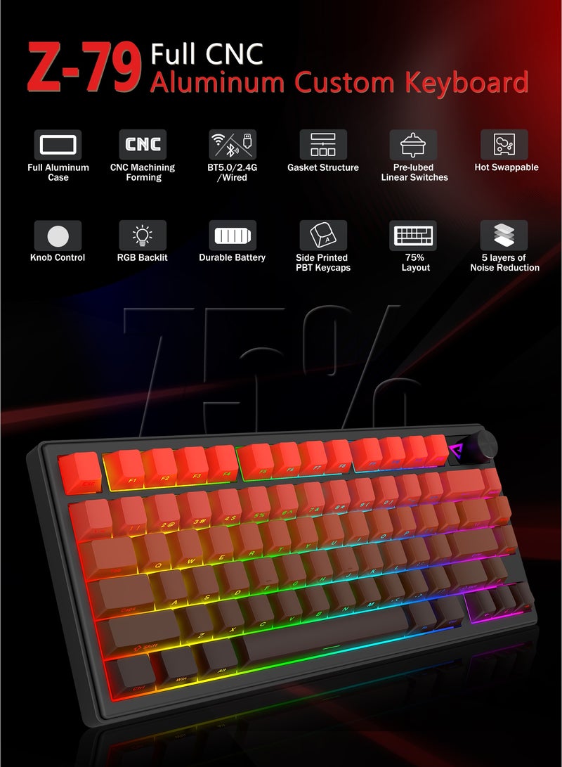 E-YOOSO Z-79 Pro Wireless Mechanical Keyboard, Full Aluminum CNC ,Hot Swappable Gasket Mount 75% Layout with Knob,BT/2.4G/USB-C, Support for Win/Mac（Red Gradient) - Image 2