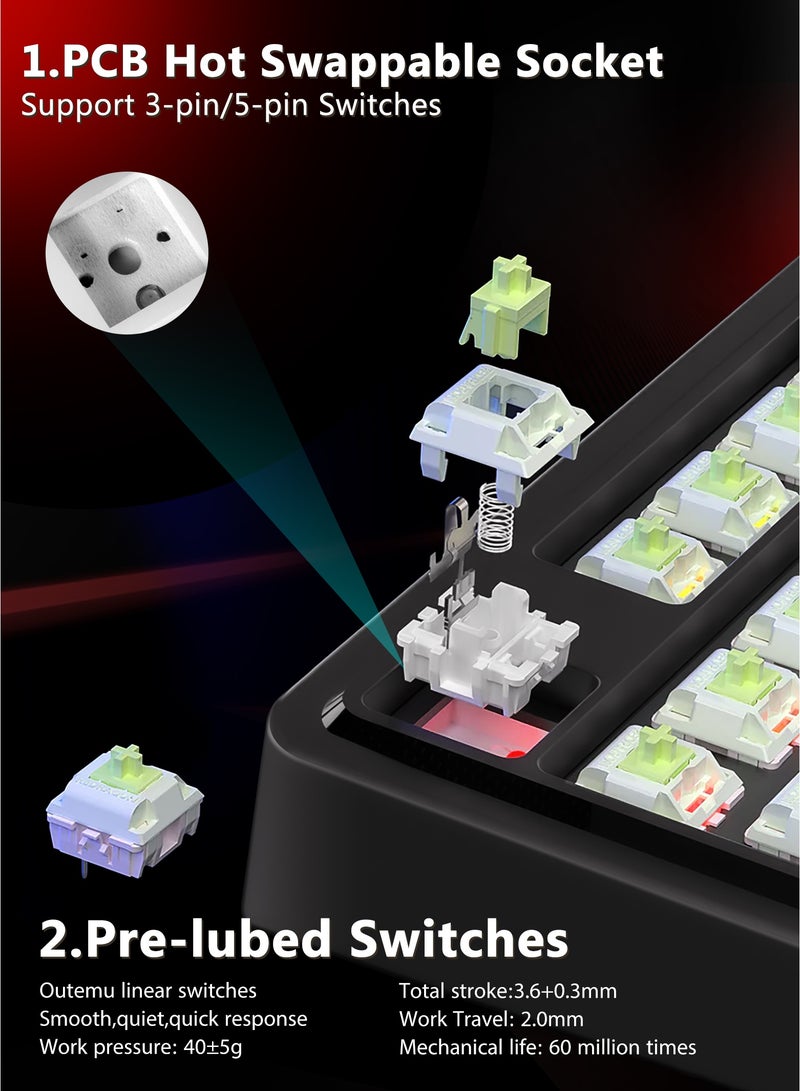 E-YOOSO Z-79 Pro Wireless Mechanical Keyboard, Full Aluminum CNC ,Hot Swappable Gasket Mount 75% Layout with Knob,BT/2.4G/USB-C, Support for Win/Mac（Red Gradient) - Image 3